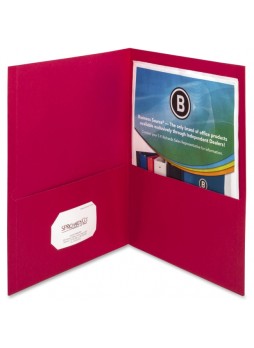 Letter - 8.50" Width x 11" Sheet Size - 125 Sheet Capacity - 2Inside Front & Back Pockets - Paper - Red - 25 / Box - bsn78494